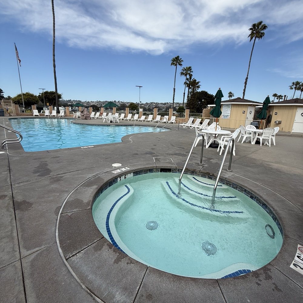 Coronado Palms Mobile Home & RV Park swimming pool and community area for residents in San Diego