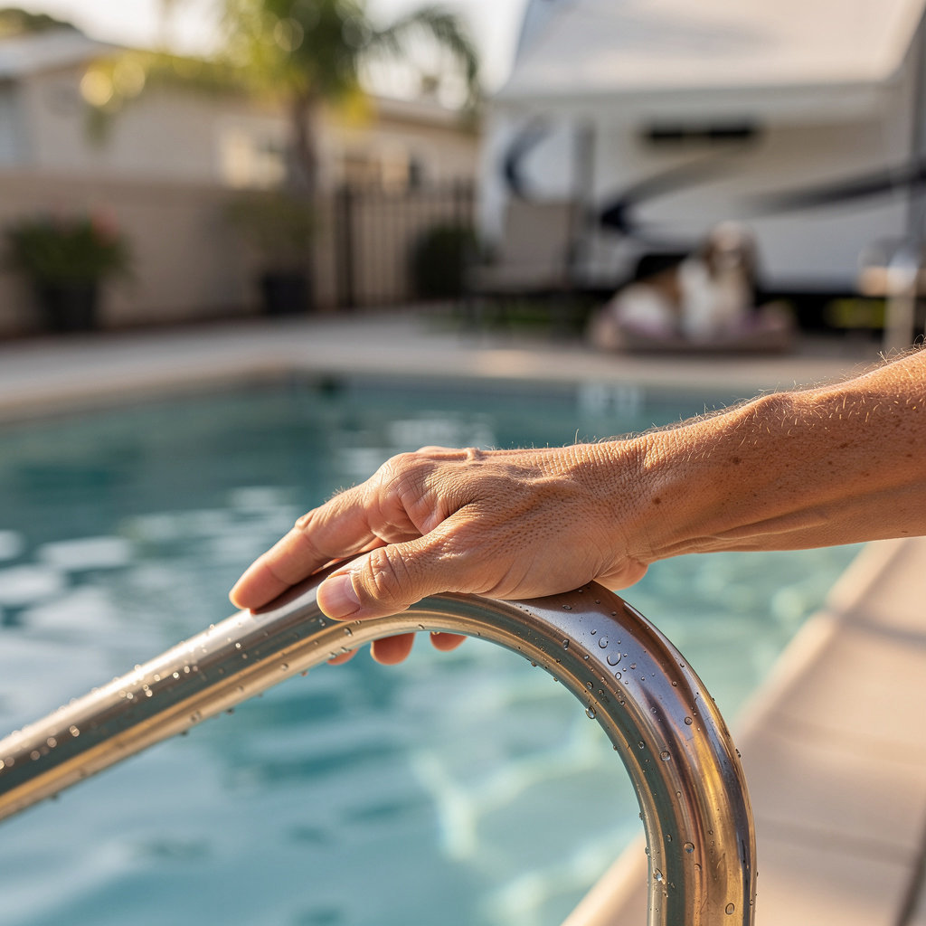 Coronado Palms Mobile Home & RV Park community amenities including swimming pool and outdoor spaces for residents